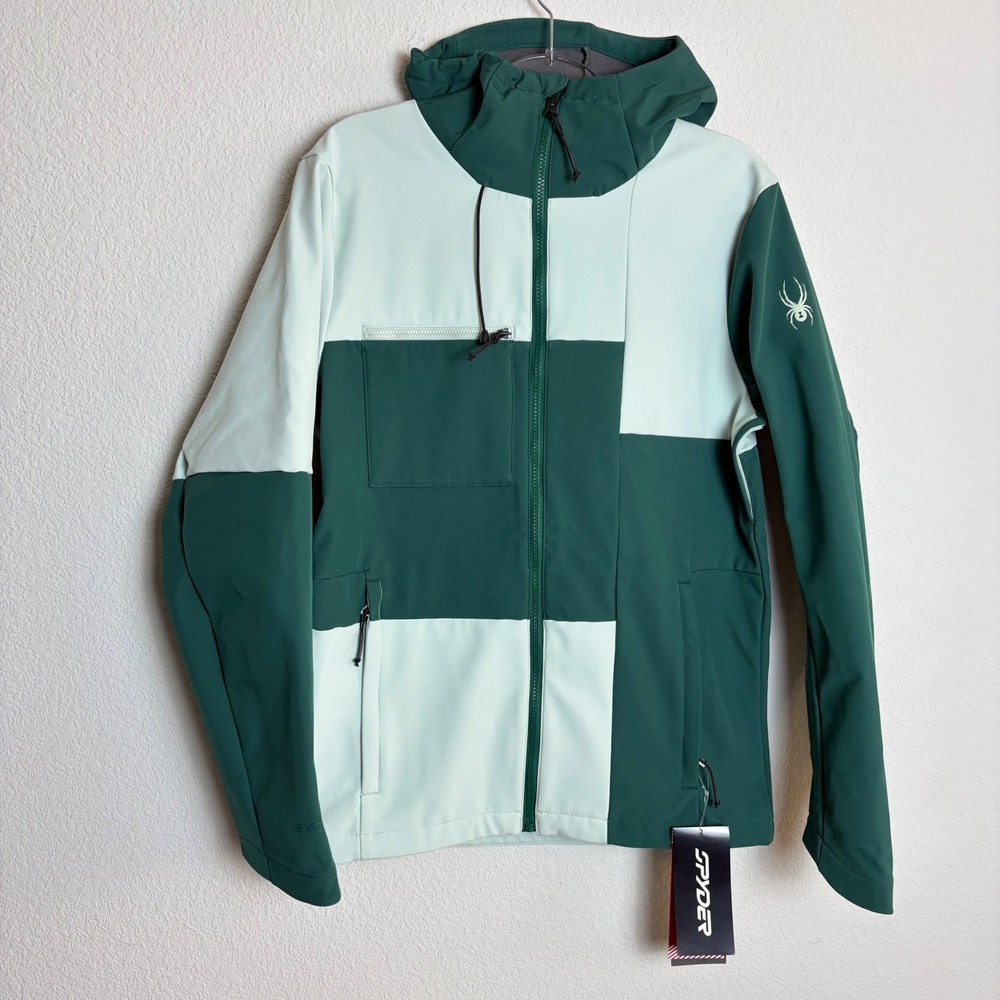 NEW Spyder Nolan Softshell Jacket Mens Small Green Colorblock Hooded NWT *READ*